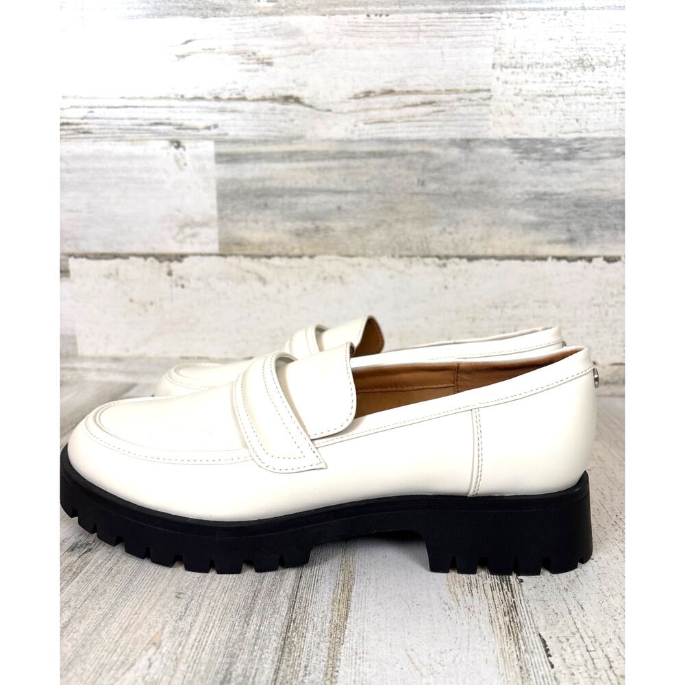 Nine West Womens 11 White Chunky Platform Heel Loafers Faux Leather NEW
